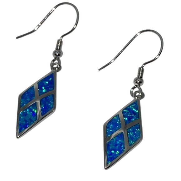 Sterling Silver Elegant Blue Lab Opal & Clear CZ Ring Size 7 or 8 + Kite Earring - Picture 5 of 5